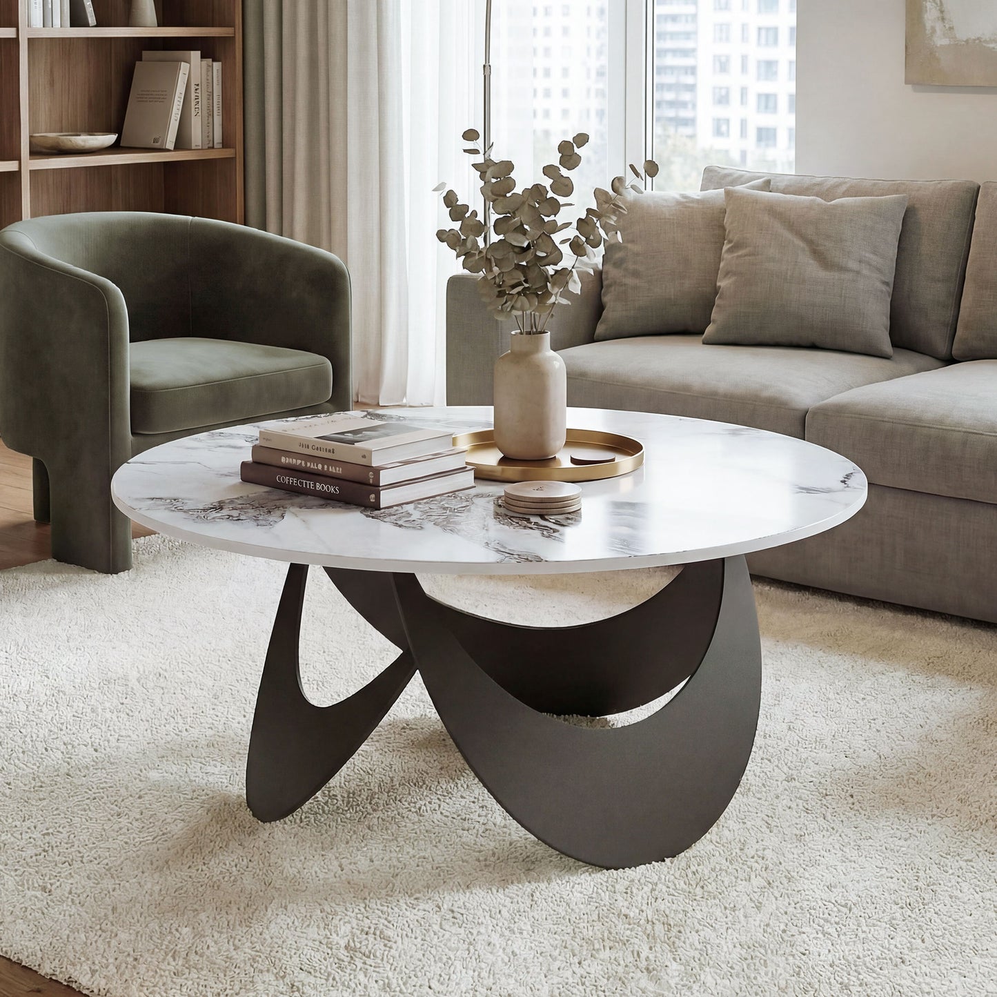 Coffee Table Sintered Stone Top White and Black