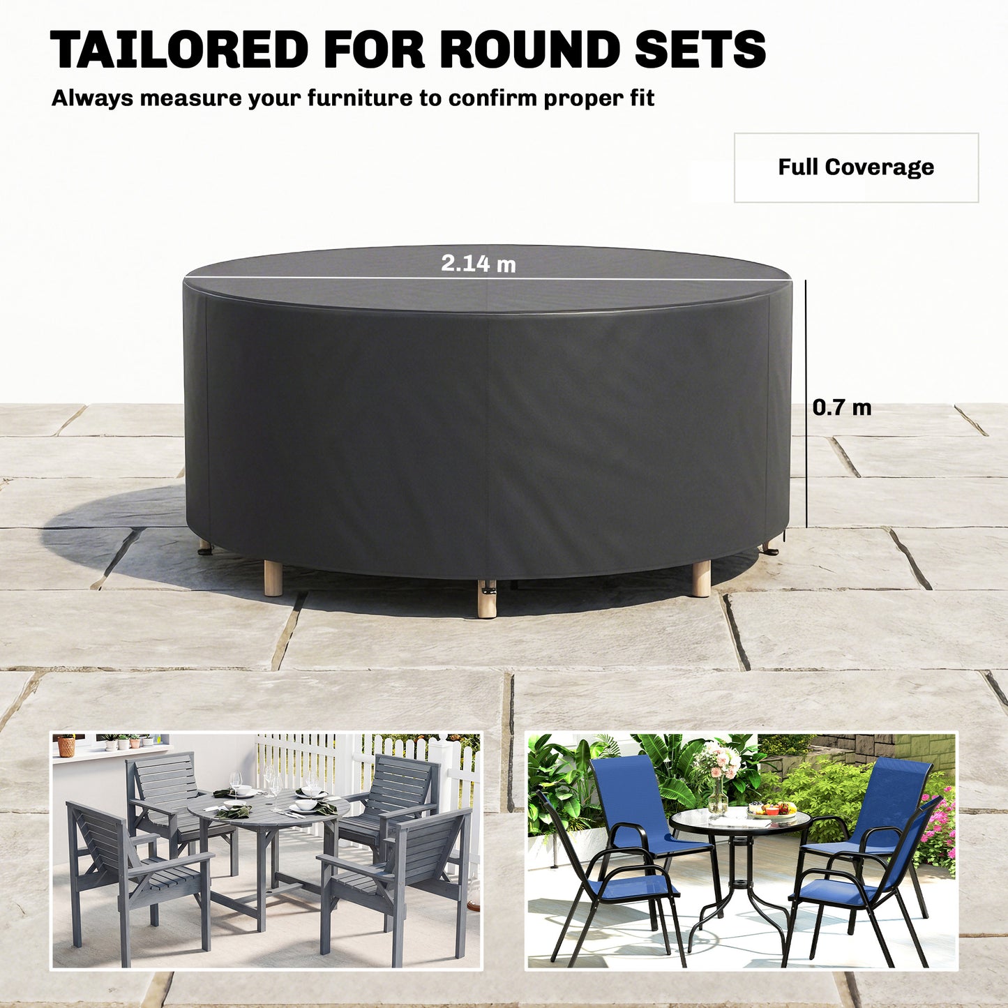Round Garden Furniture Cover Waterproof Dia.214 x 70 cm, Black