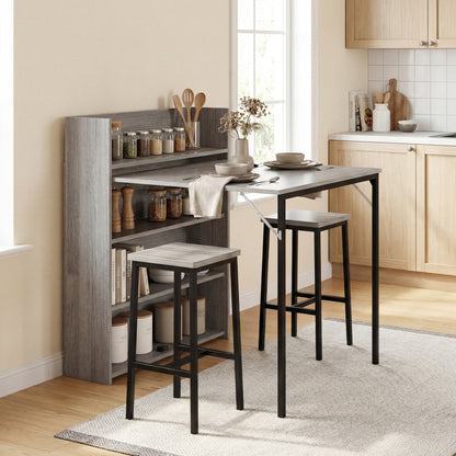 Folding Dining Table, Kitchen Table with Shelves Grey Wood Effect