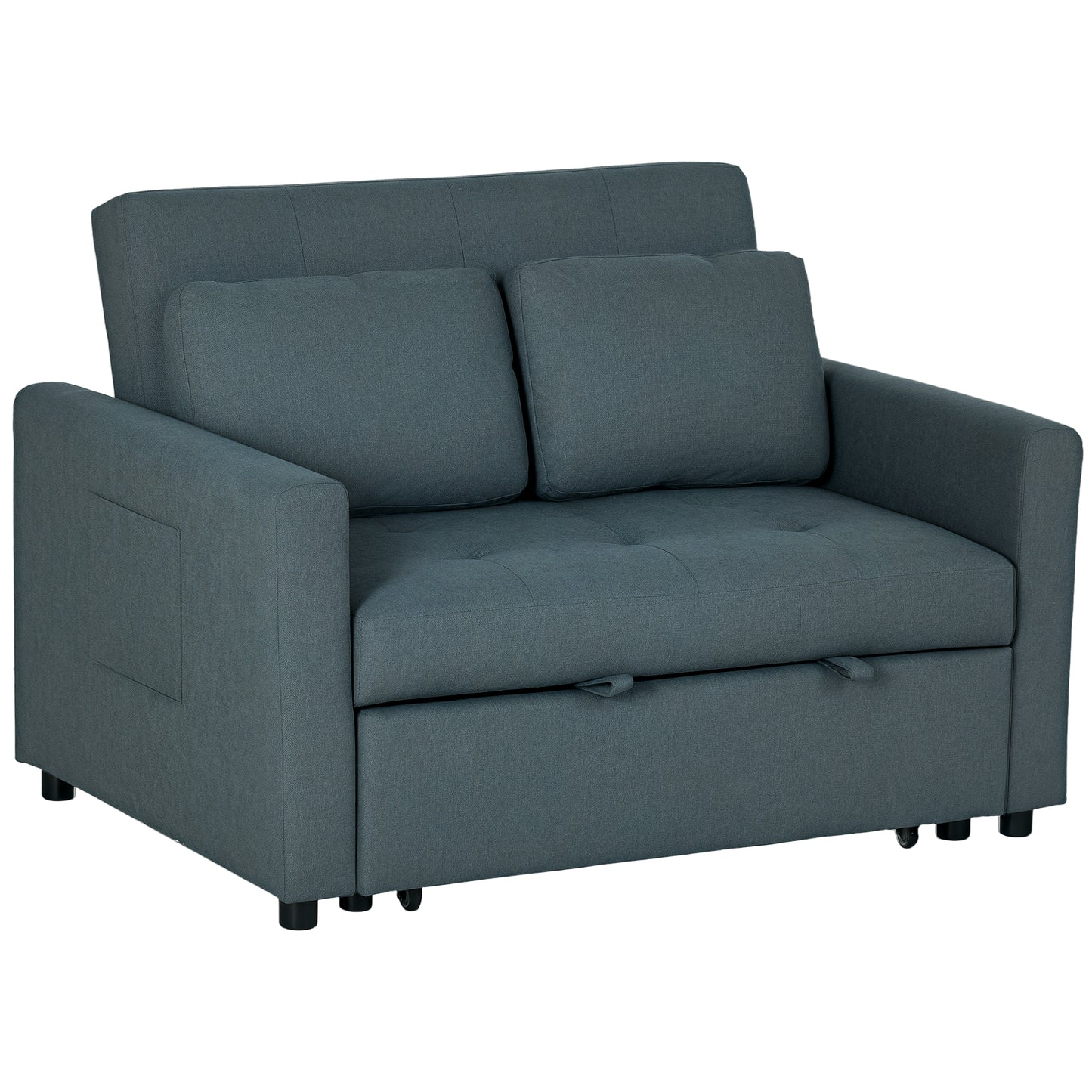 2 Seater Sofa Bed Convertible Bed Settee with Cushions, Pockets, Grey