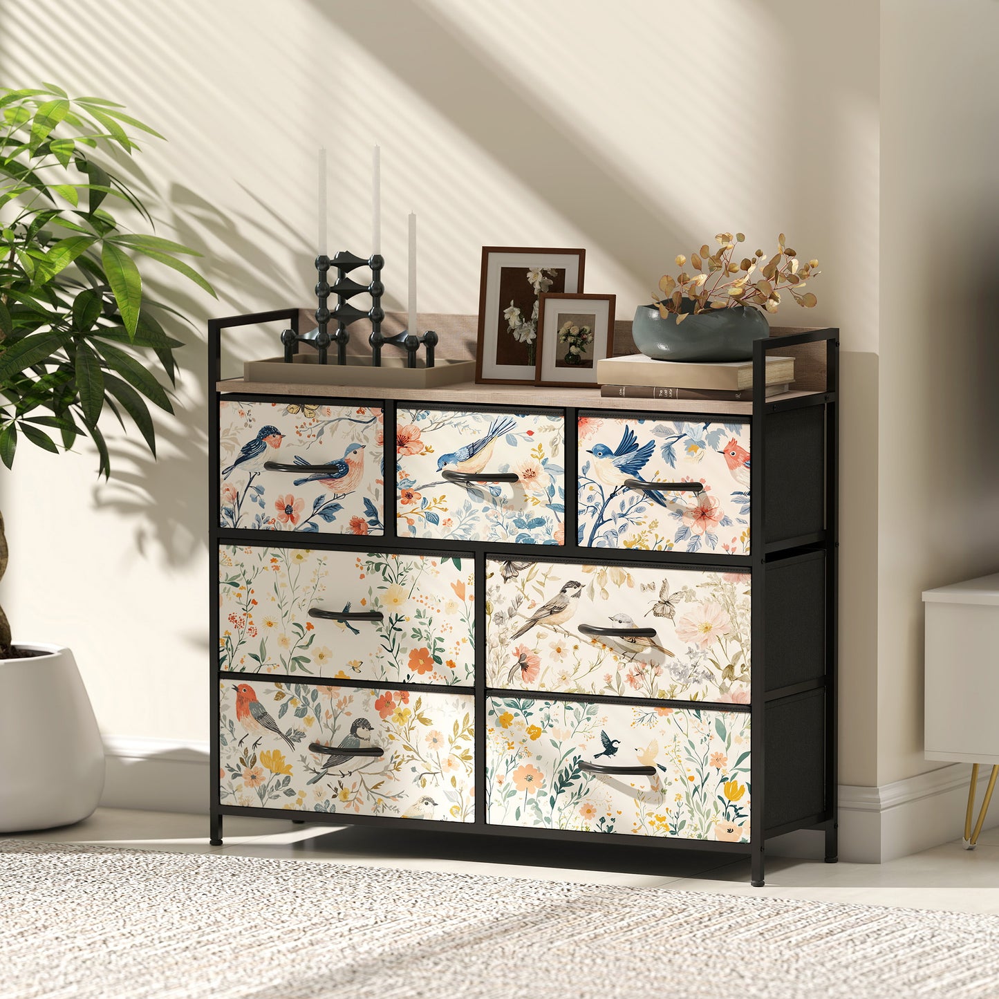 7-Drawer Chest of Drawers, Fabric Dresser, White