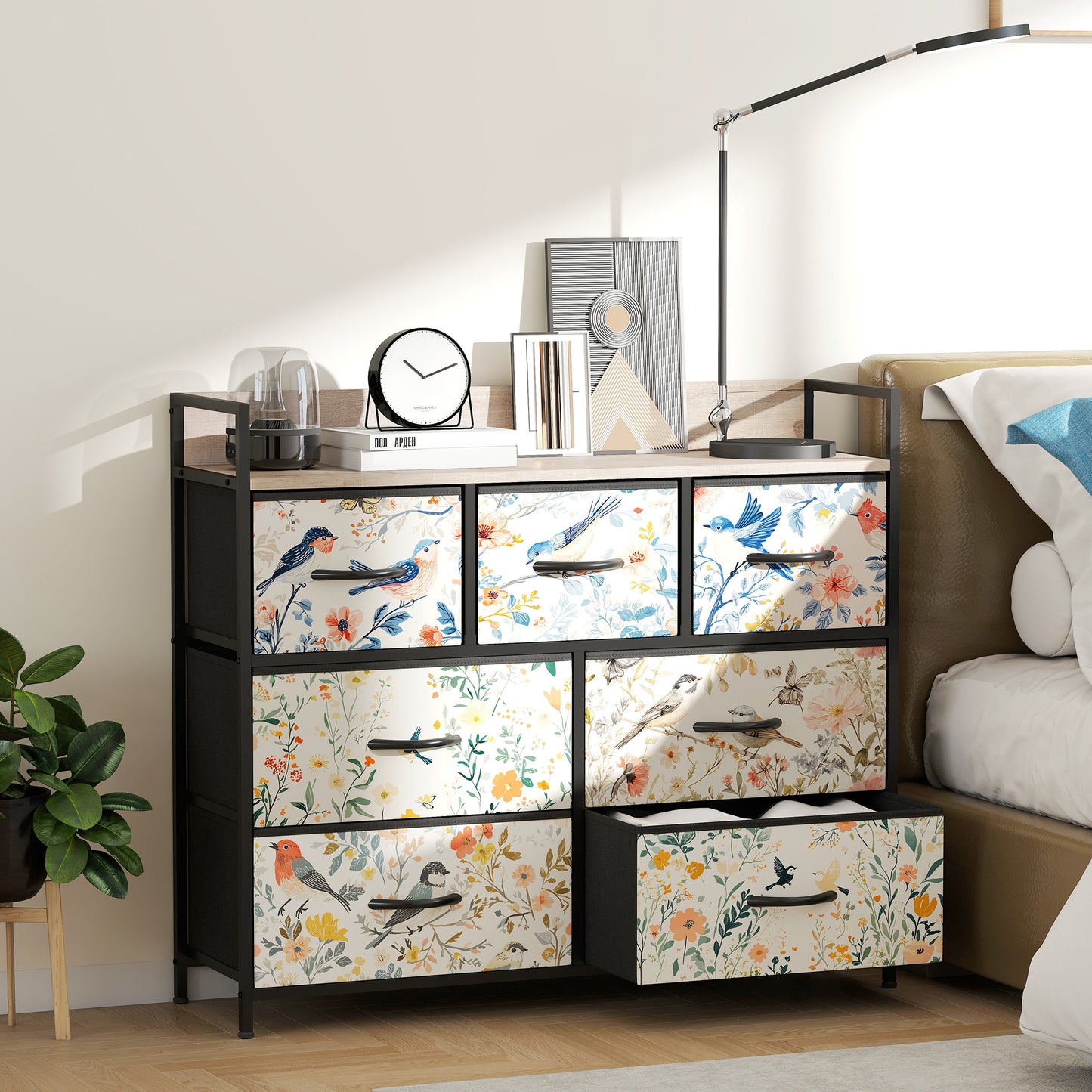7-Drawer Chest of Drawers, Fabric Dresser, White