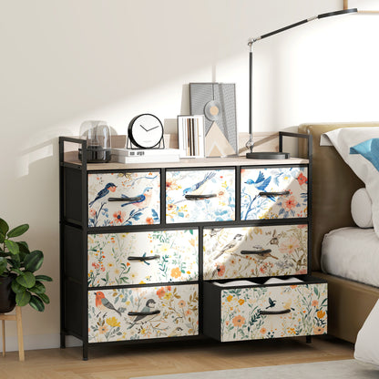 7-Drawer Chest of Drawers, Fabric Dresser, White