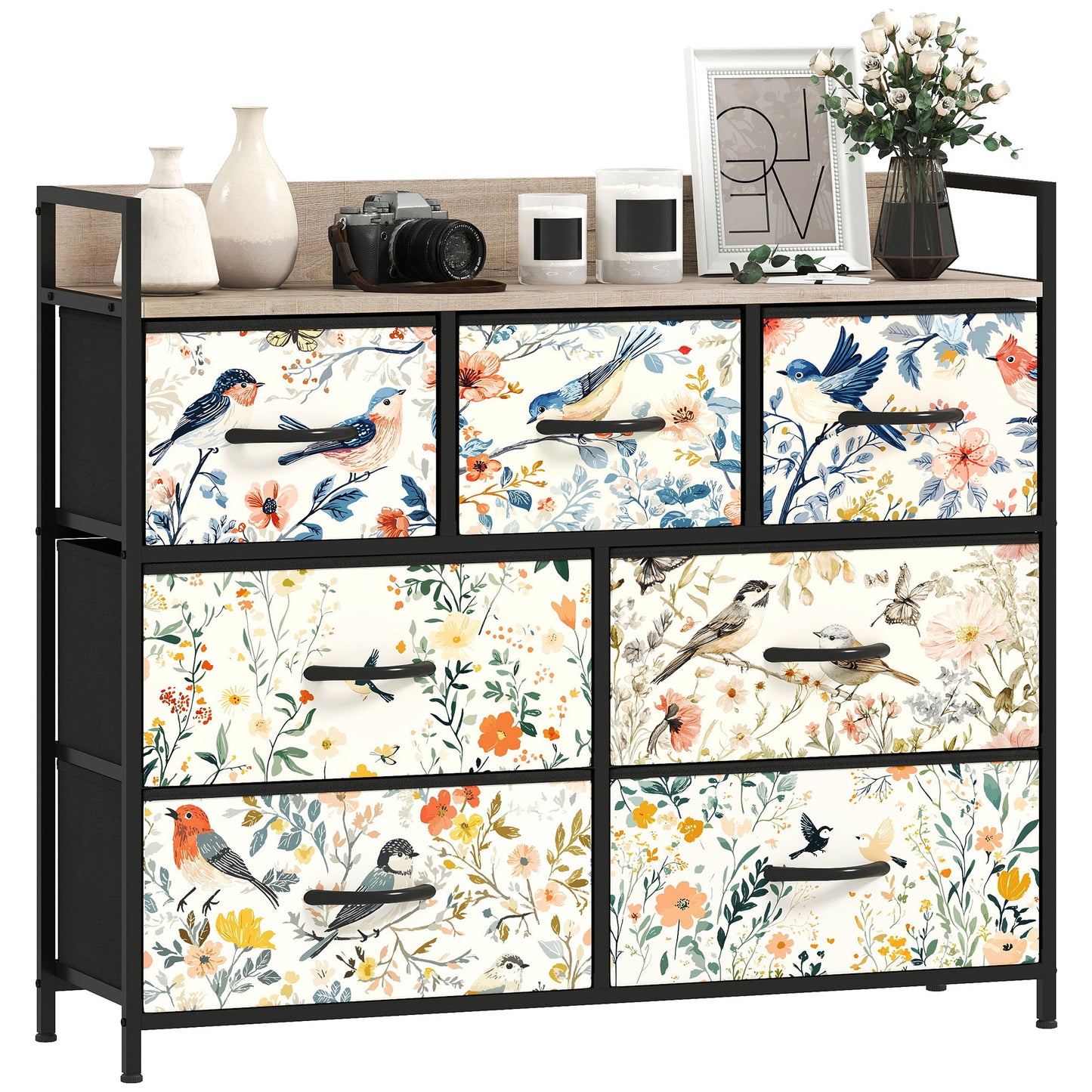 7-Drawer Chest of Drawers, Fabric Dresser, White
