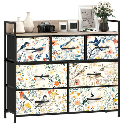 7-Drawer Chest of Drawers, Fabric Dresser, White