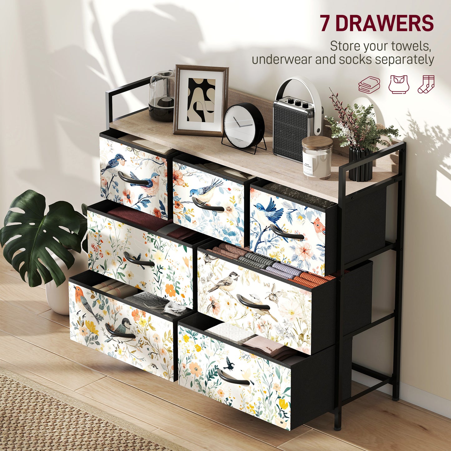 7-Drawer Chest of Drawers, Fabric Dresser, White