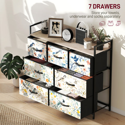 7-Drawer Chest of Drawers, Fabric Dresser, White