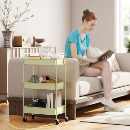 3 Tier Rolling Utility Cart with 3 Mesh Basket, Green