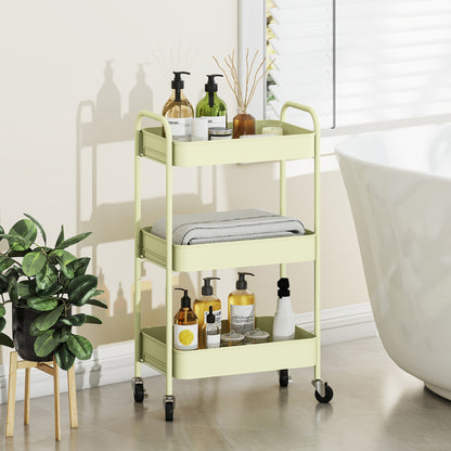 3 Tier Rolling Utility Cart with 3 Mesh Basket, Green