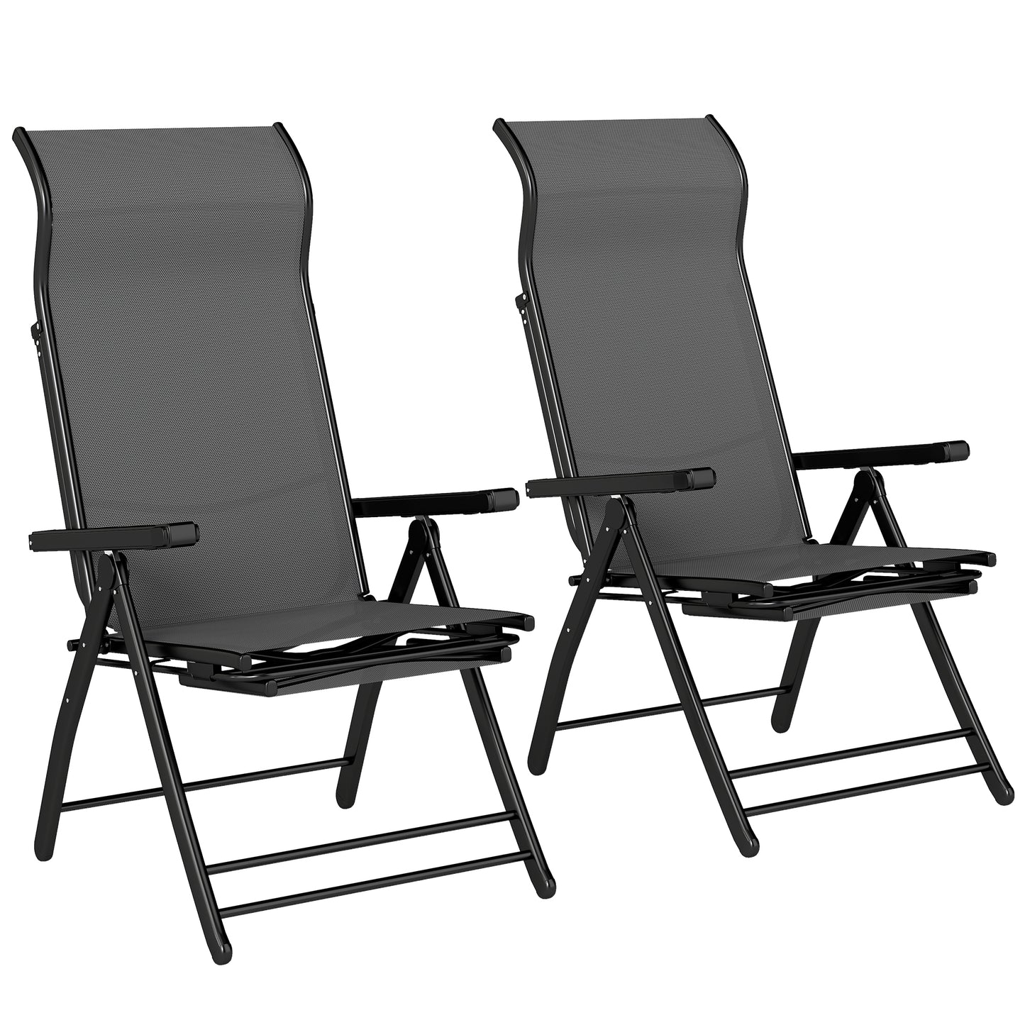 Folding Reclining Garden Chairs Set of 2 with Footrest, Dark Grey