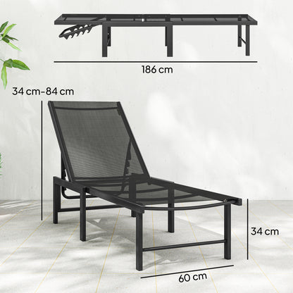 Sun Loungers Set of 2, 5-Level Reclining Sunbeds, Black