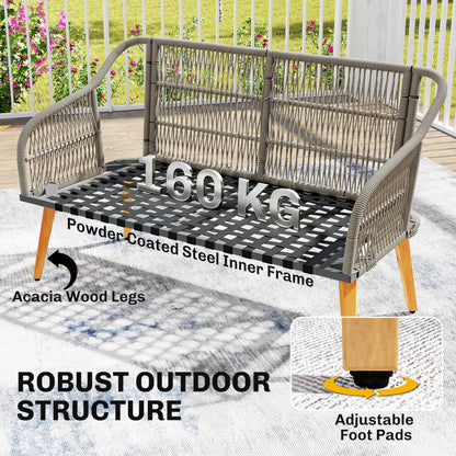 4 Piece Rattan Garden Furniture Set w/ Thick Cushions, Cream White