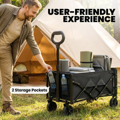 60L Festival Trolley on Wheels, Collapsible Wagon Cart, Black