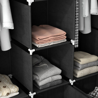 Portable Fabric Wardrobe with 5 Shelves and 3 Fabric Drawers, Black