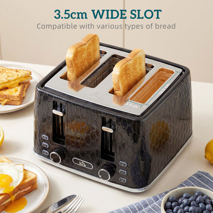 Kettle and Toaster Set with Strix Thermostat, Crumb Tray, Black