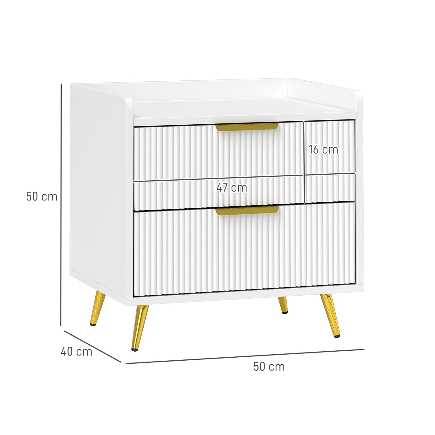Bedside Table with 2 Drawers for Bedroom, Living Room, White