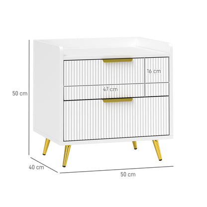 Bedside Table with 2 Drawers for Bedroom, Living Room, White
