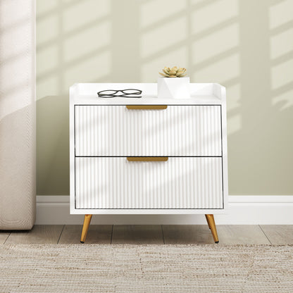 Bedside Table with 2 Drawers for Bedroom, Living Room, White