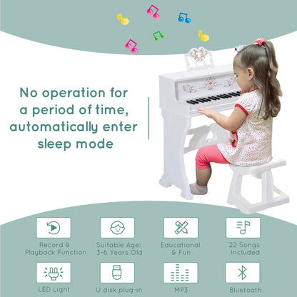 37 Key Keyboard Battery Piano Kids Microphone Stool Educational Game