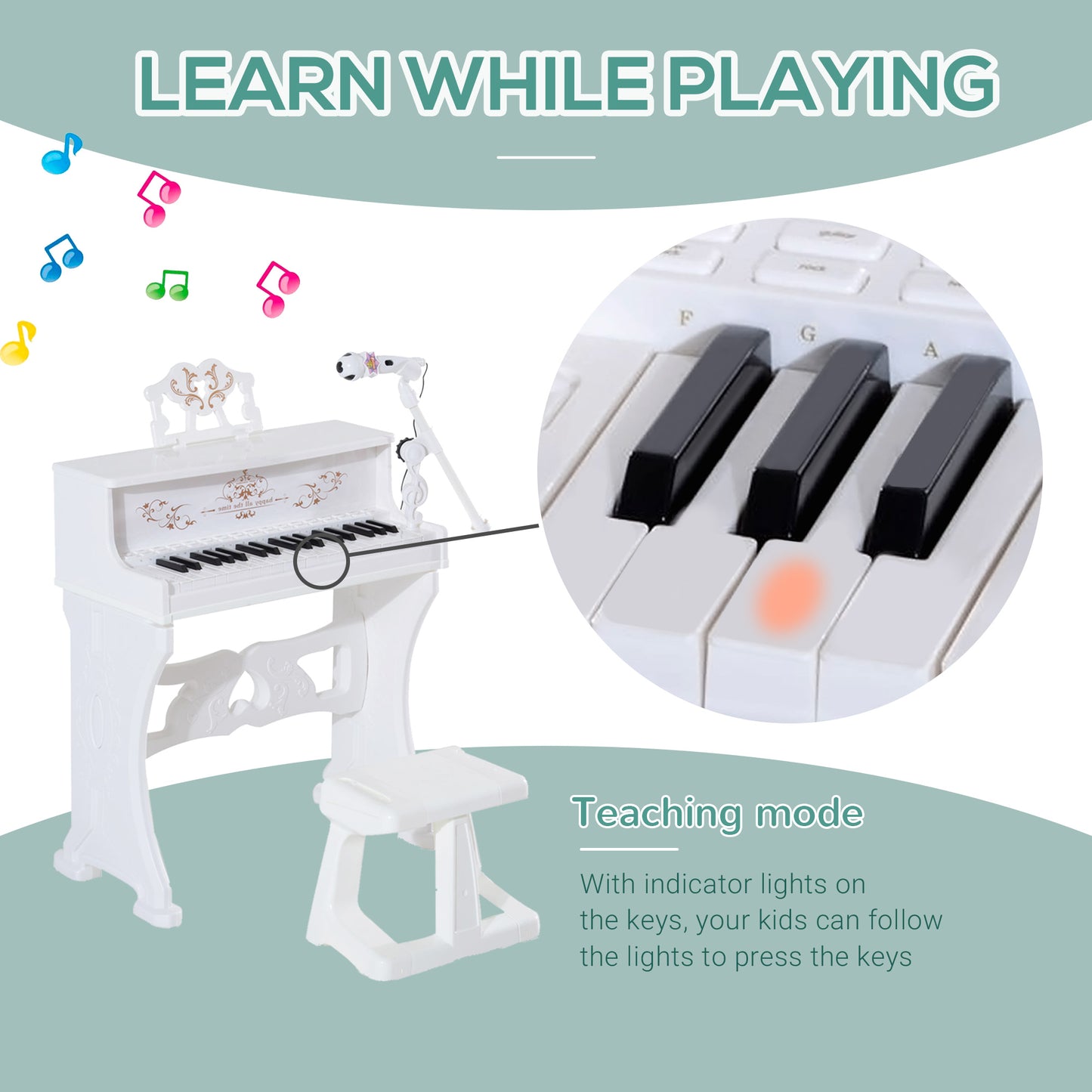 37 Key Keyboard Battery Piano Kids Microphone Stool Educational Game