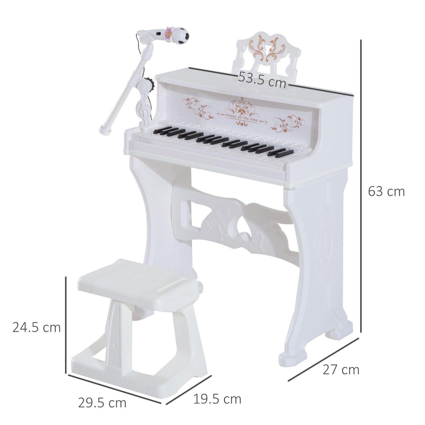 37 Key Keyboard Battery Piano Kids Microphone Stool Educational Game