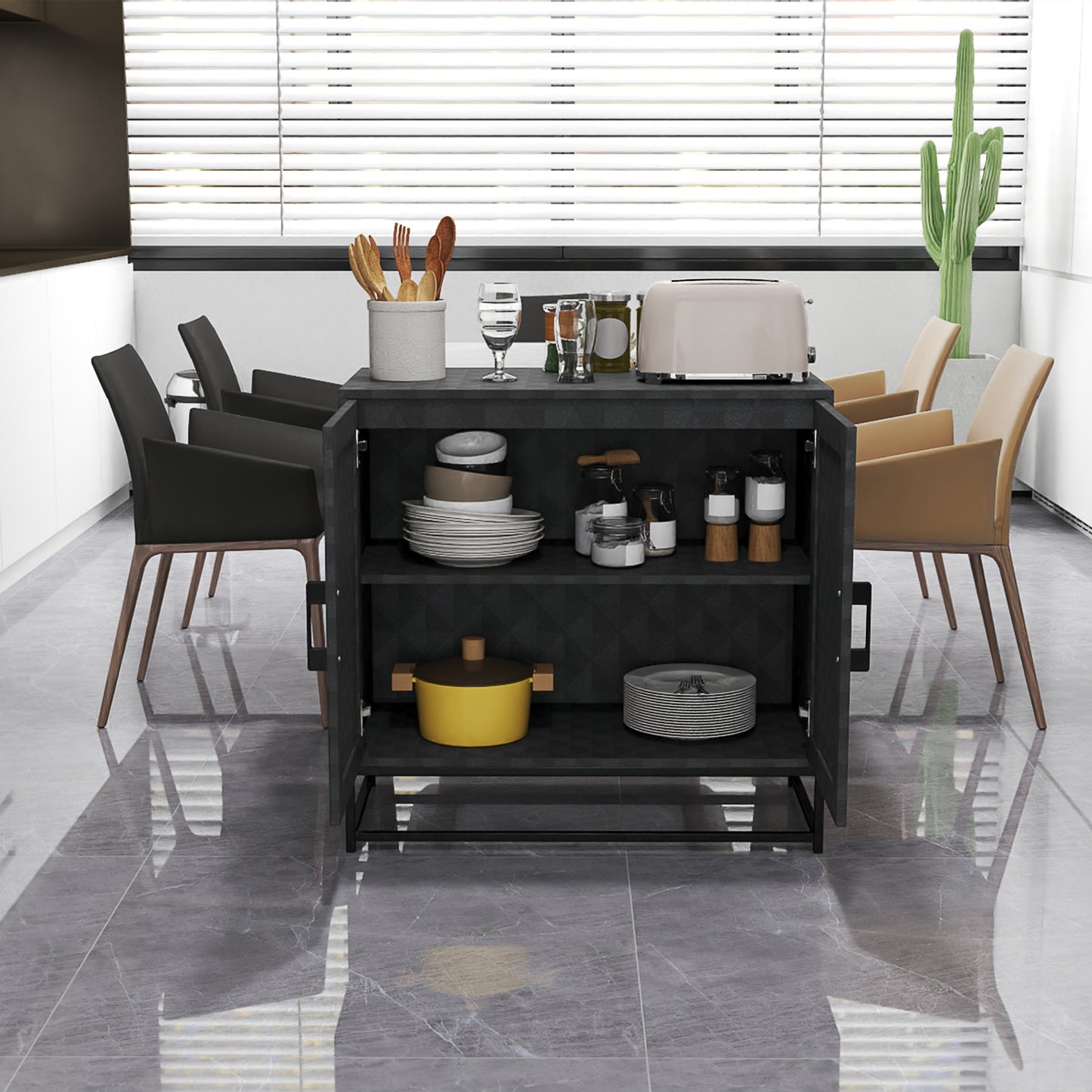 Modern Storage Cupboard with Adjustable Shelf and 2 Doors, Black