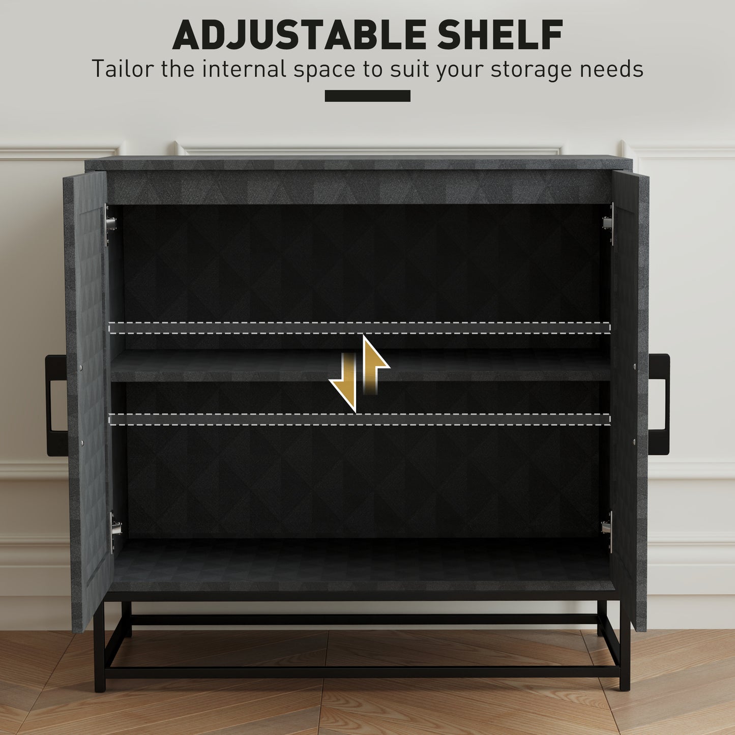 Modern Storage Cupboard with Adjustable Shelf and 2 Doors, Black