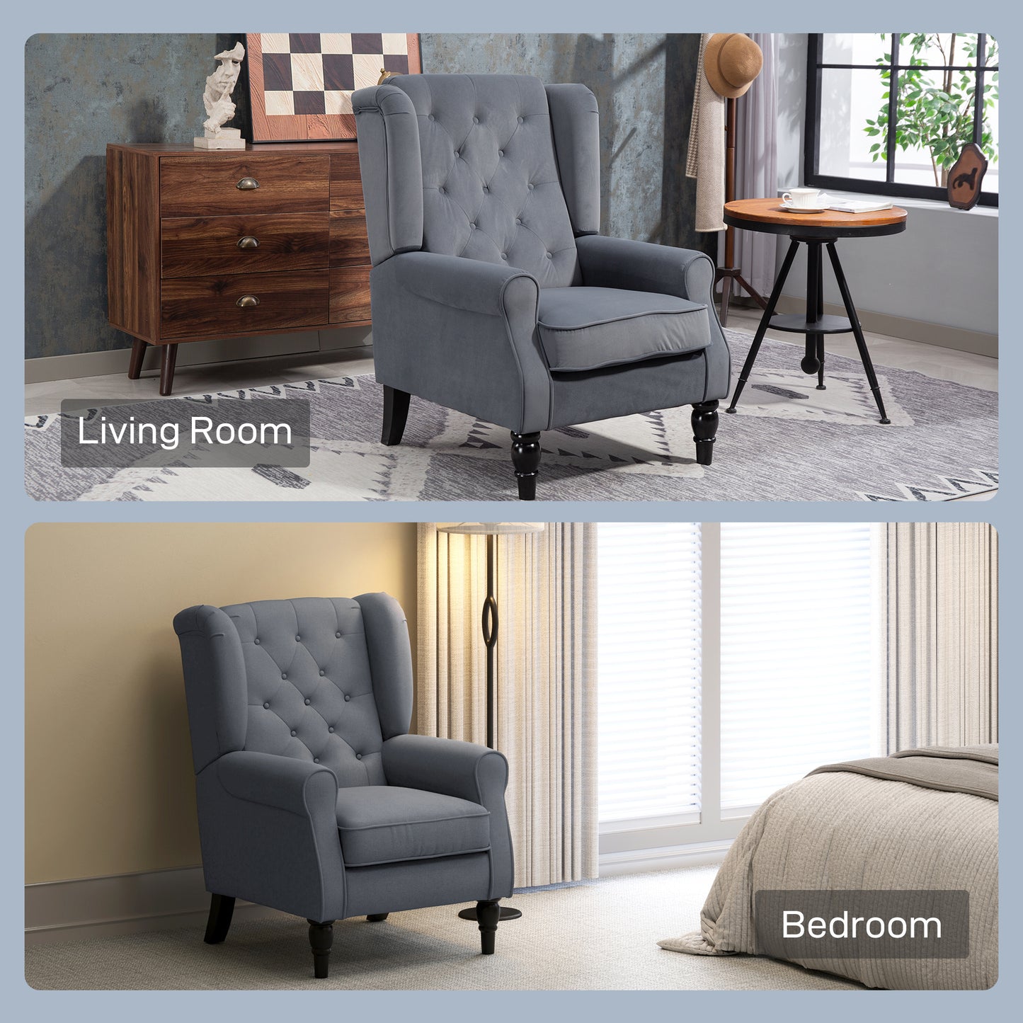 Accent Armchair Home Furniture Retro Tufted Club Fabric Grey