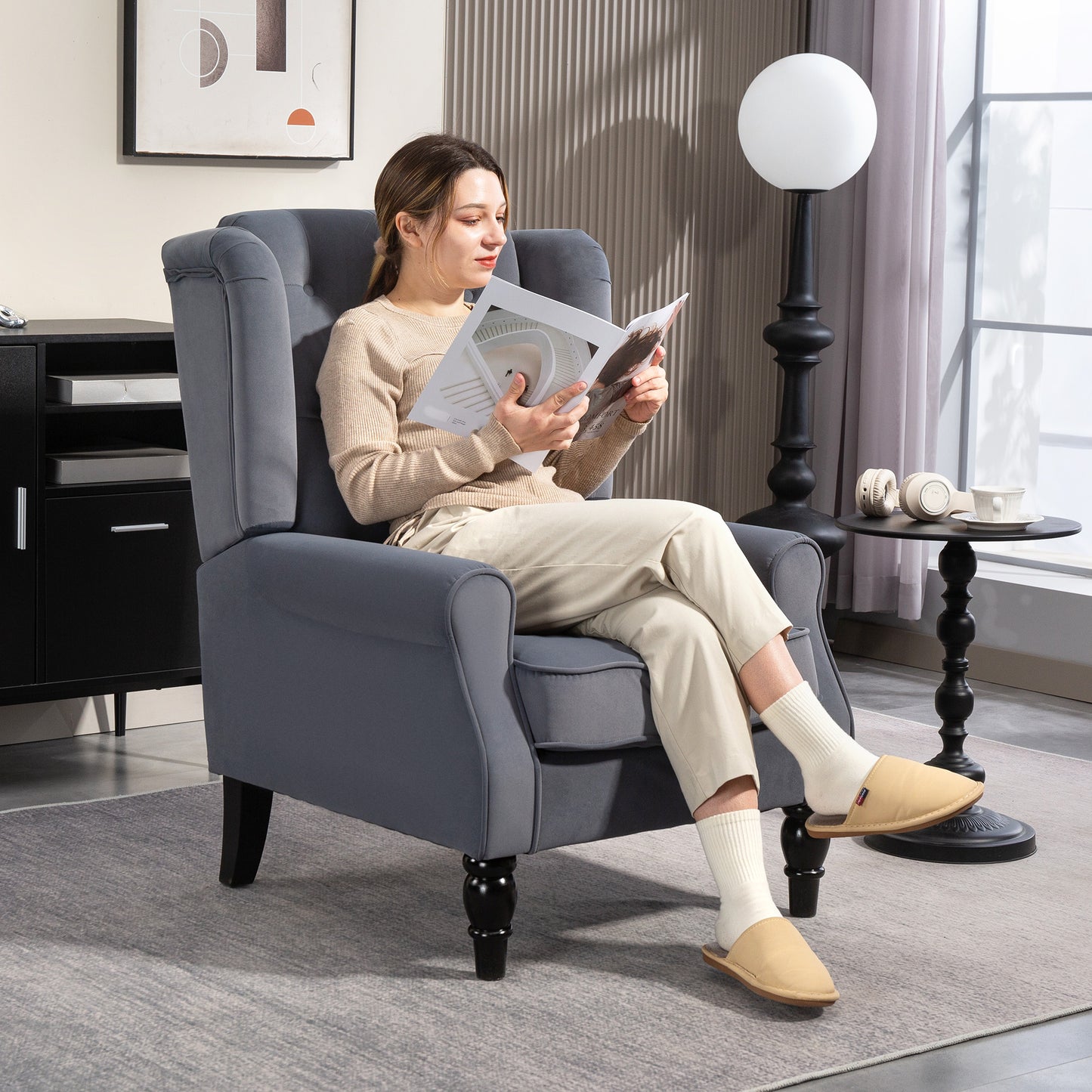 Accent Armchair Home Furniture Retro Tufted Club Fabric Grey