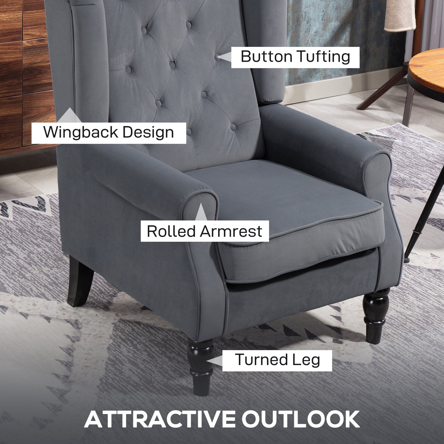 Accent Armchair Home Furniture Retro Tufted Club Fabric Grey