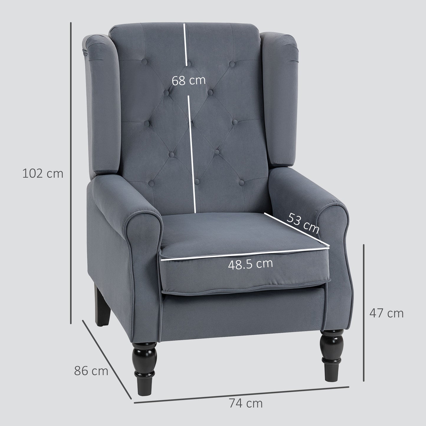 Accent Armchair Home Furniture Retro Tufted Club Fabric Grey