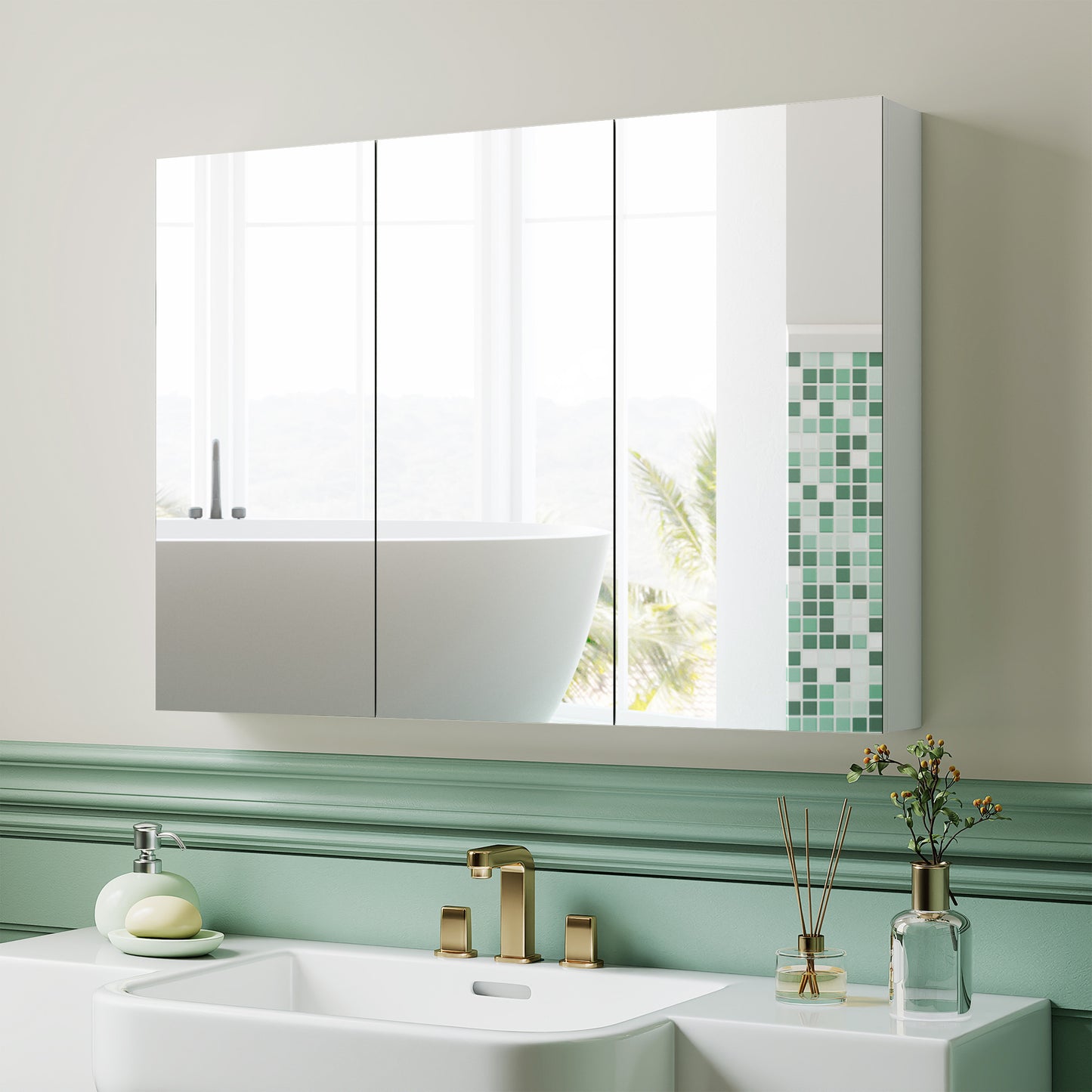 Bathroom Mirror Cabinet with 4 Adjustable Shelves, White