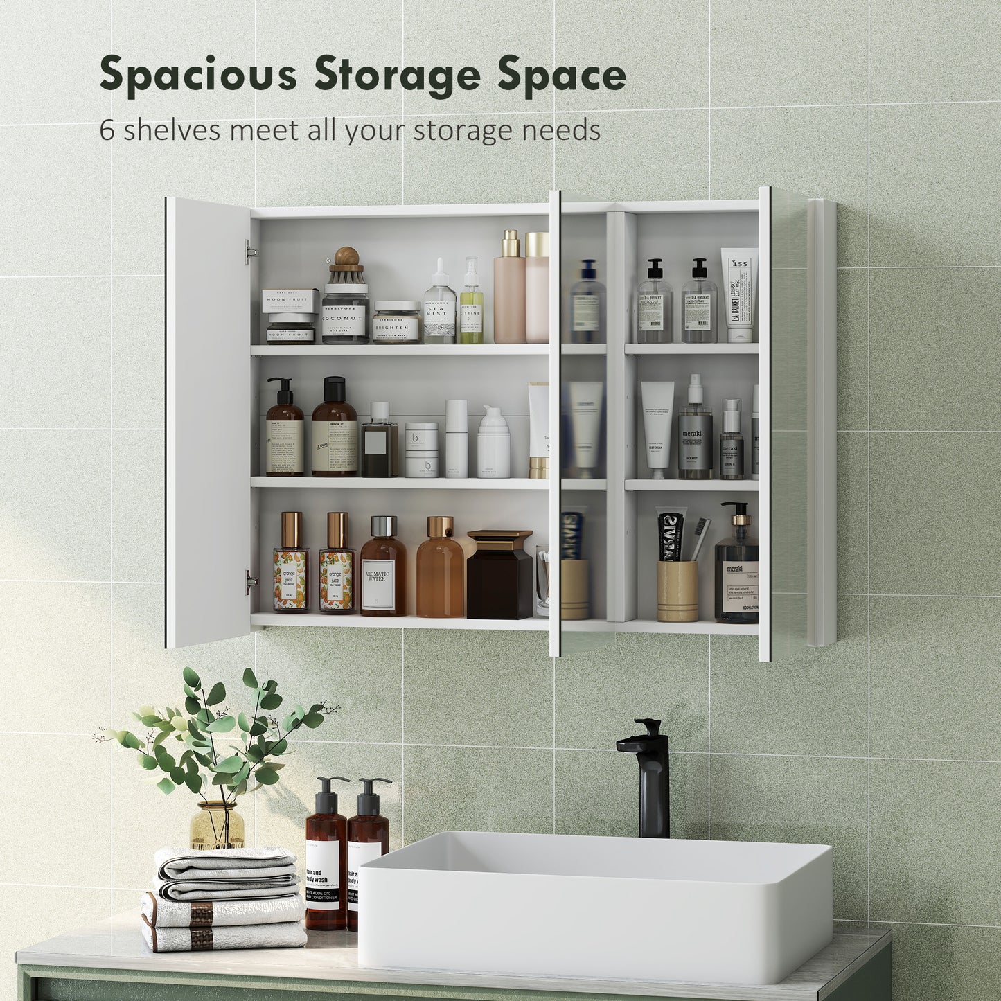 Bathroom Mirror Cabinet with 4 Adjustable Shelves, White