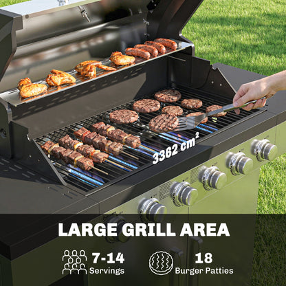 6 Burner Liquid Propane Gas BBQ Grill, Portable Gas Barbecue Grill