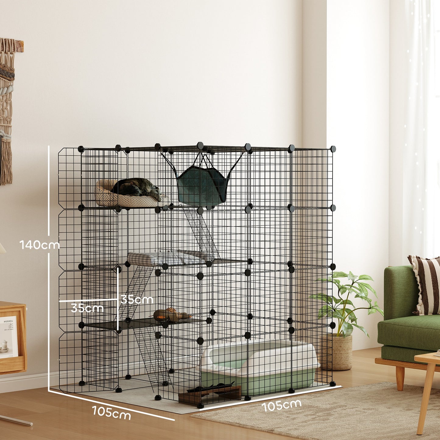 DIY 4 Tier Cat Cage Indoor with Hammock, Ramps, Doors, for 1-3 Cats