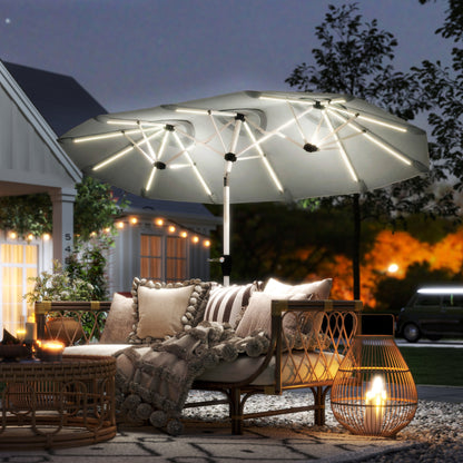 3 m Double-Sided Garden Parasol with Solar Lights, Grey