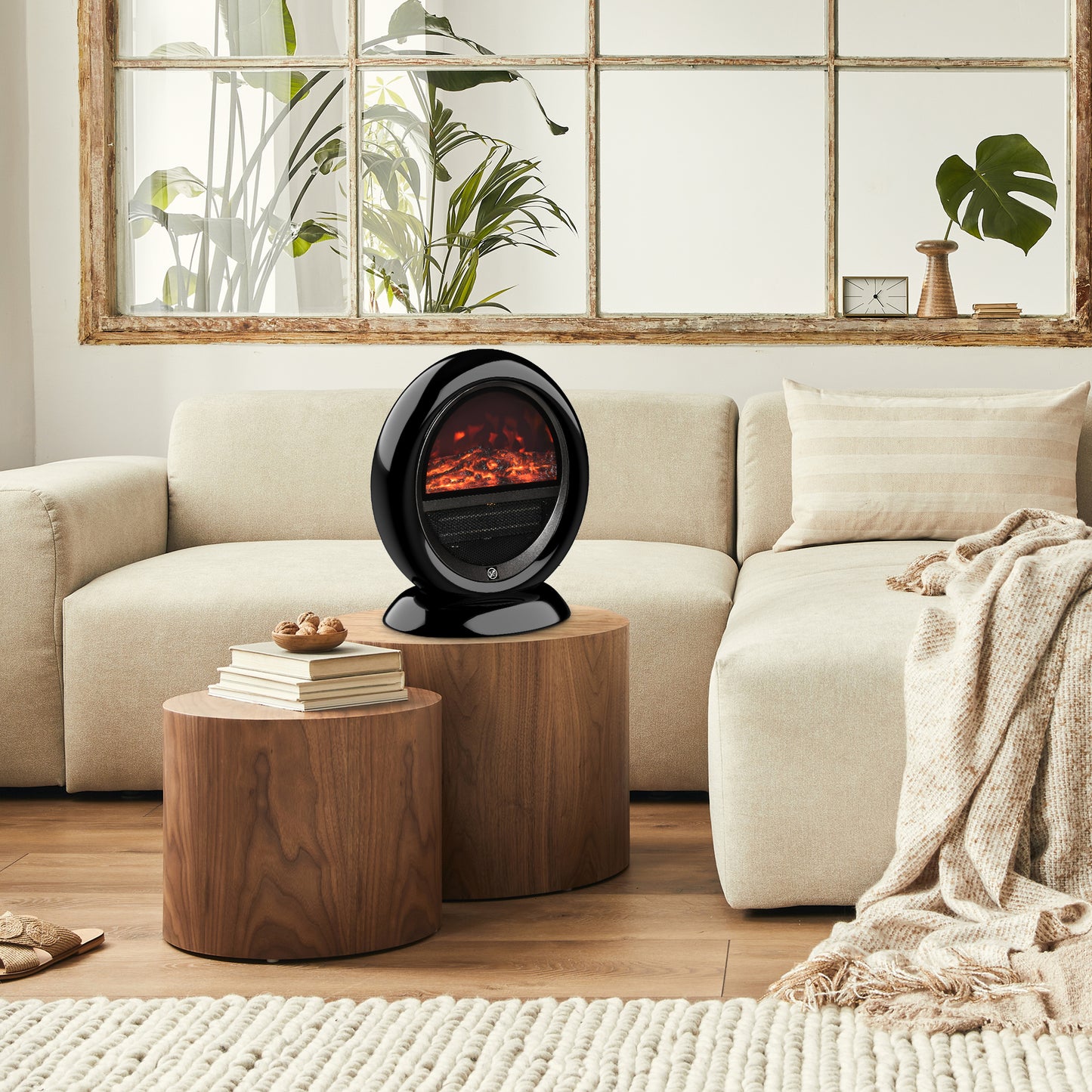 Table Top Electric Fireplace Heater W/ LED Flame Rotatable Head Black