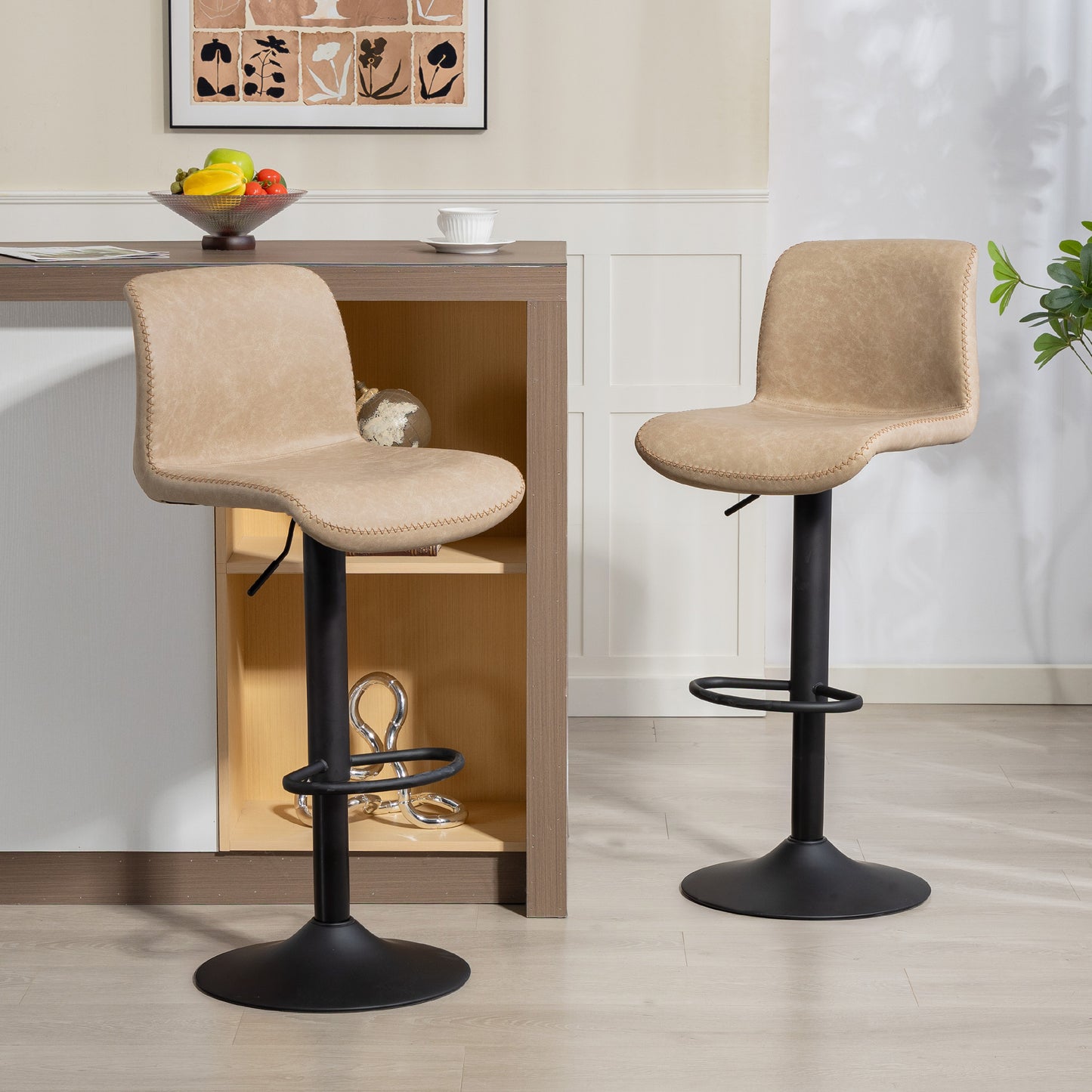 Barstools Set of 2, Adjustable Dining Stool with Footrest and Backrest