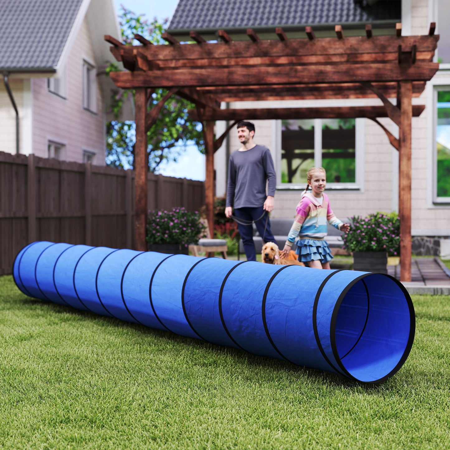 Dog Tunnel 500cm , Foldable Play Tunnel with 6 Ground Pegs and Bag