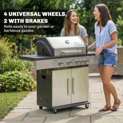 4+1 Burner Gas BBQ Grill, Portable Gas Barbecue Grill