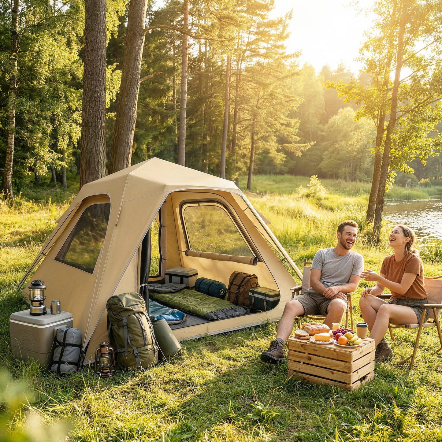 Pop Up Tent Waterproof Camping Tents 2-3 People Khaki
