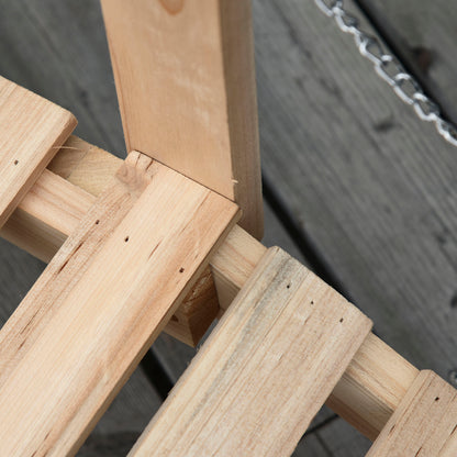 Fir Wooden Garden Bridge, Arch Walkway with Metal Chain Railings