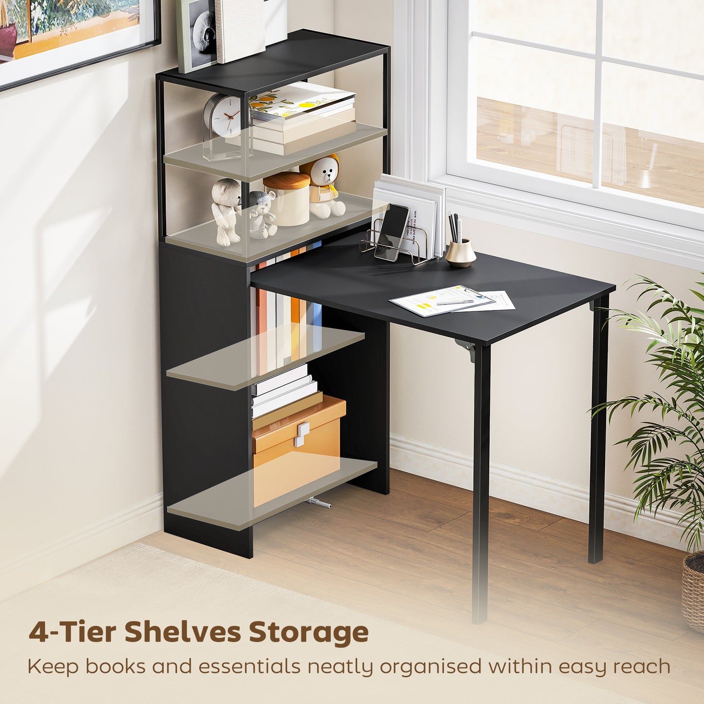 Foldable Computer Desk, Home Office Desk for Small Spaces, Black