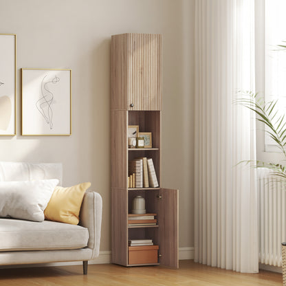 182 cm Tall Bathroom Cabinet with Adjustable Shelves, Natural