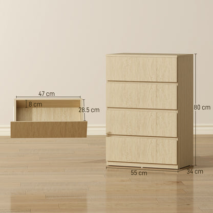 Bedroom Chest of Drawers, 4 Drawers Dresser, Drawer Unit, Natural