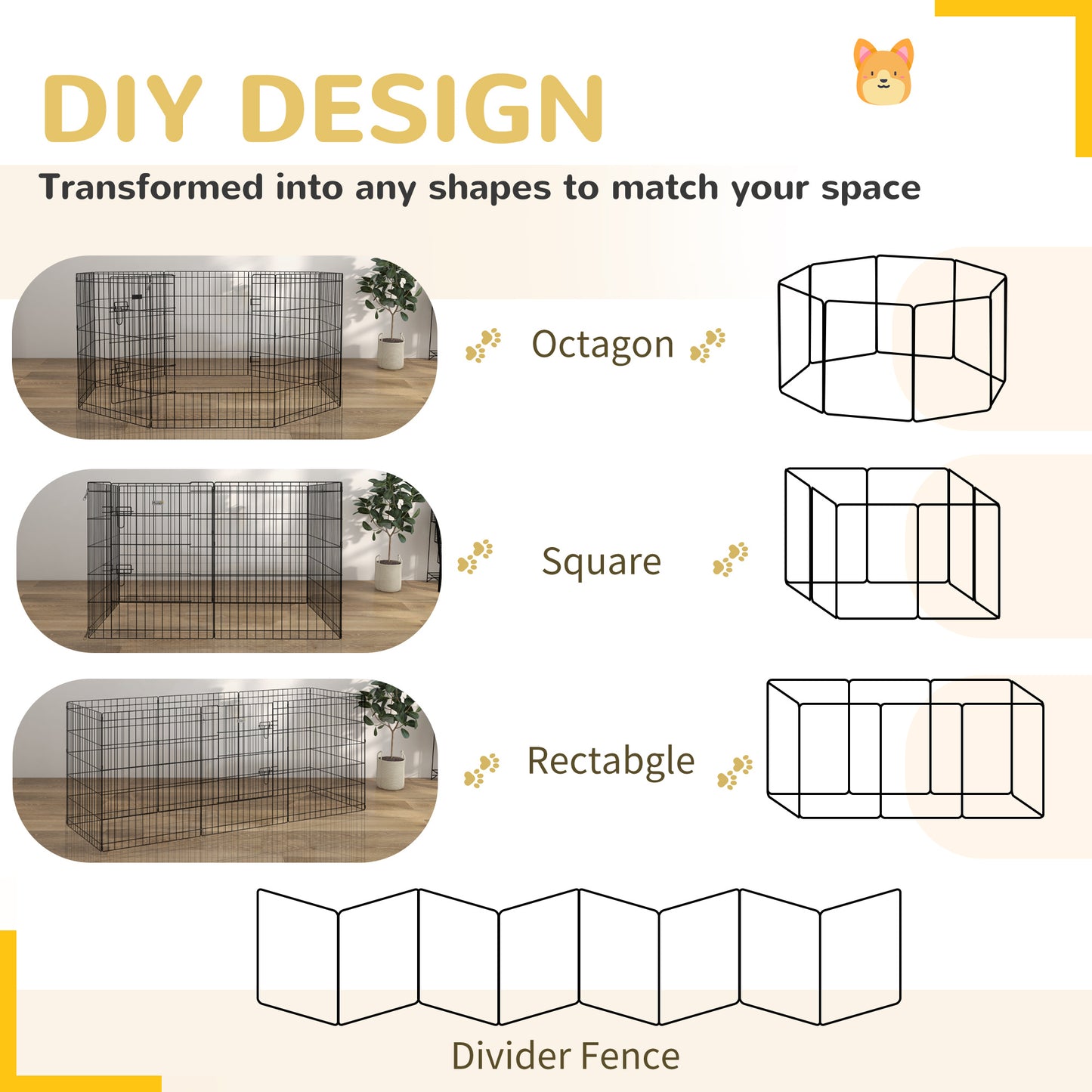 8-Panel DIY Dog Pen with Door for Indoor/Outdoor Use, 76cm High
