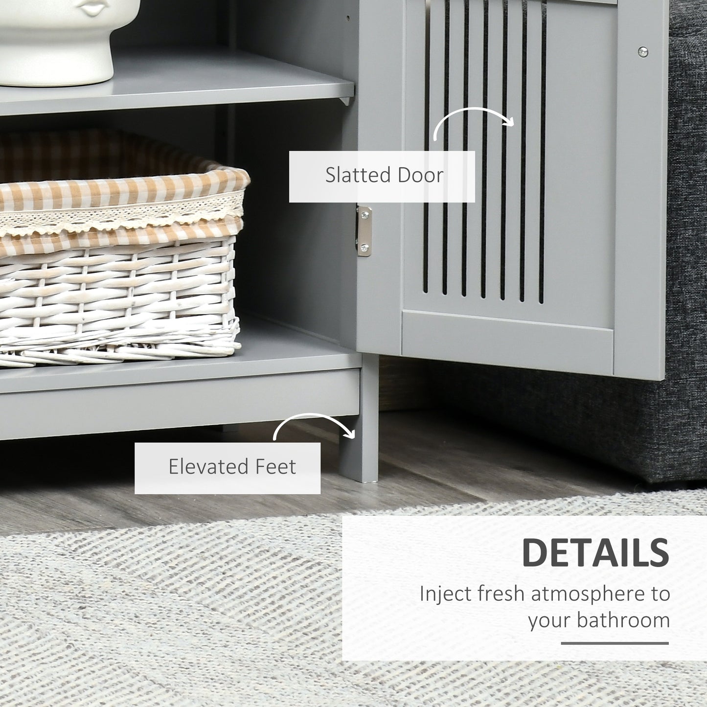 Bathroom Cabinet, Freestanding Floor Cabinet with Storage, Grey