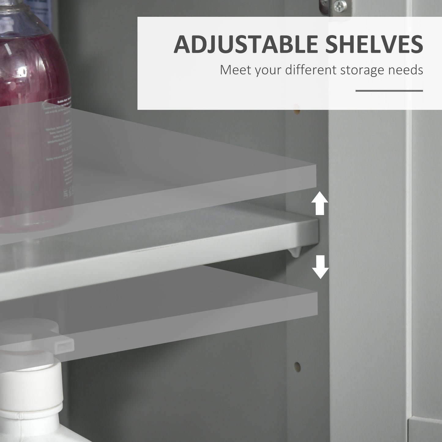 Bathroom Cabinet, Freestanding Floor Cabinet with Storage, Grey