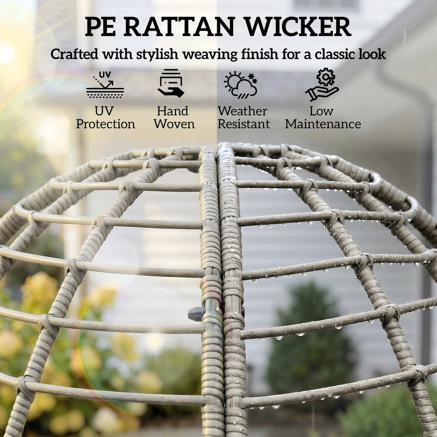 Standing Garden Egg Chair with Footstool, PE Rattan Outdoor Lounge Chair and Ottoman Set with Thick Cushions, Indoor Outdoor Egg Basket Seating for Patio Balcony Porch, Light Grey
