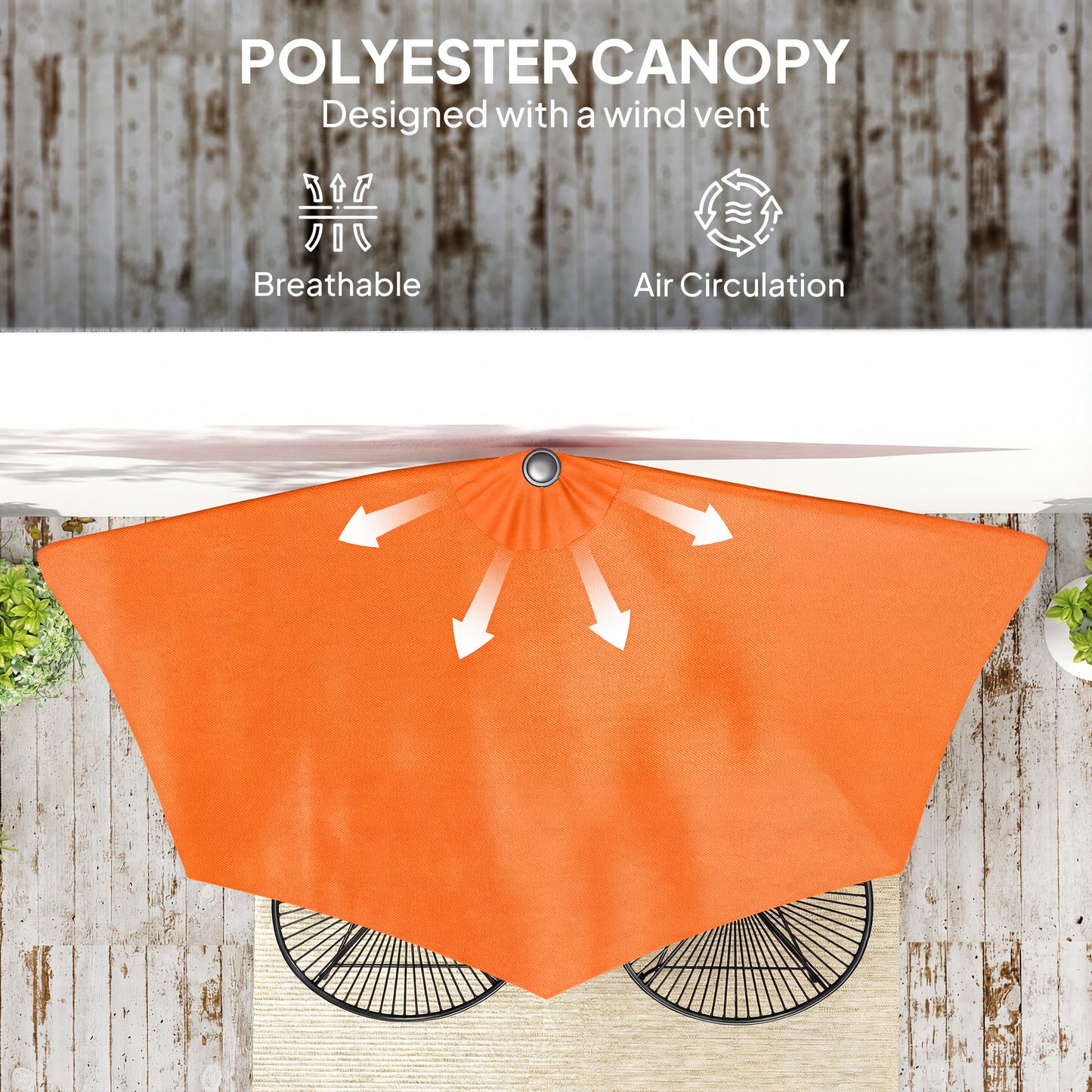 2.7m Metal Frame Garden Furniture Parasol Half Round Umbrella Orange